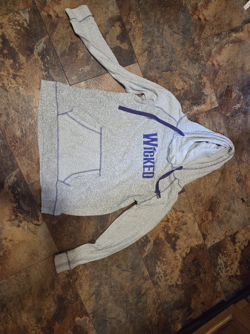 Gray 'Wicked' Pullover Hoodie with Purple Trim